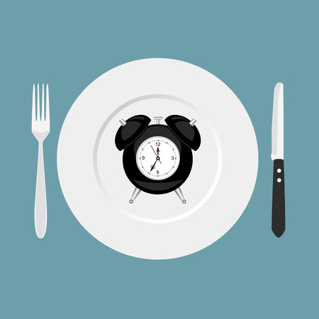 Dinner time. Cutlery Clock. Flat design Vector illustrationのイラスト素材