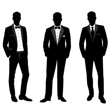 Wedding men's suit and tuxedo. Collection. The groom. Vector illustration.のイラスト素材