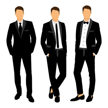 Wedding men's suit and tuxedo. Collection. The groom. Vector illustration.のイラスト素材