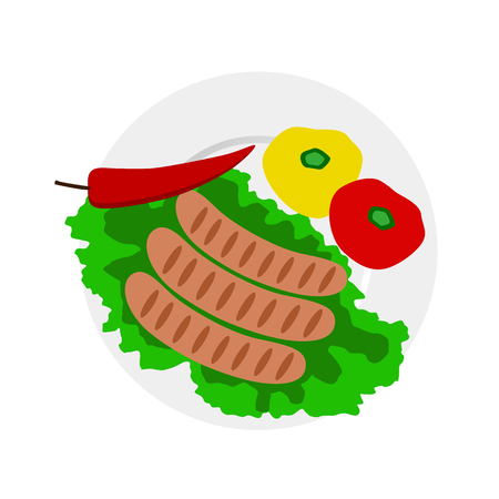 Dinner time. Dish. From above Sausages Vector illustrationのイラスト素材