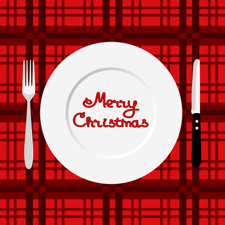 Christmas dinner. Dinner time. Cutlery. Flat design. Vector illustrationのイラスト素材