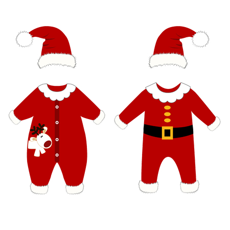 Romper suit. Christmas costumes for children. Santa's costume. For girls and boys. Vector illustration.のイラスト素材