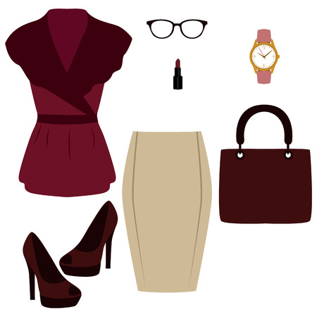Women's accessories. Women's set. Flat design. Vector illustration.のイラスト素材