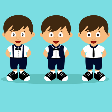 A boy in a suit. Romper suit. Children's tuxedo. Collection. For boys. Vector illustrationのイラスト素材