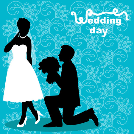 Wedding card with the newlyweds on the background with ornament.のイラスト素材