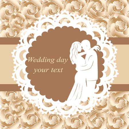 Invitation card with the bride and groom in vintage style. Brideのイラスト素材