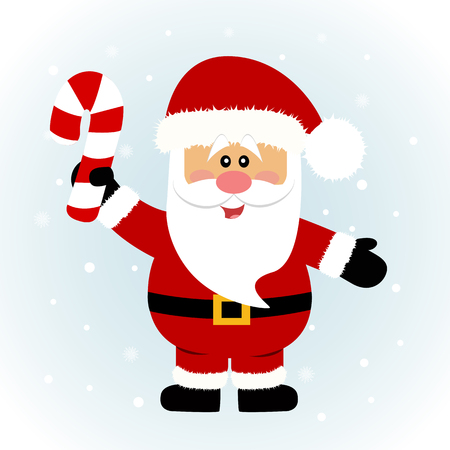 Christmas card. Santa. Santa with with candy cane. Flat design. Vector Illustrationのイラスト素材