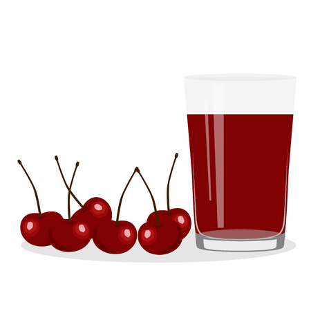 Healthy Lifestyle. Freshly squeezed juice in a glass. Cherry. Cherry juice. Health. Vector illustrationのイラスト素材