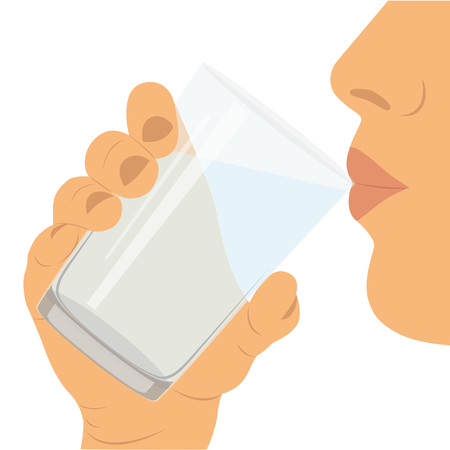 To drink water. A glass with water. Healthy lifestyle.のイラスト素材