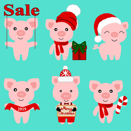 Christmas Pig. Christmas icon. Symbol of the New Year. Collection. New Year. Christmas decoration Vector illustrationのイラスト素材