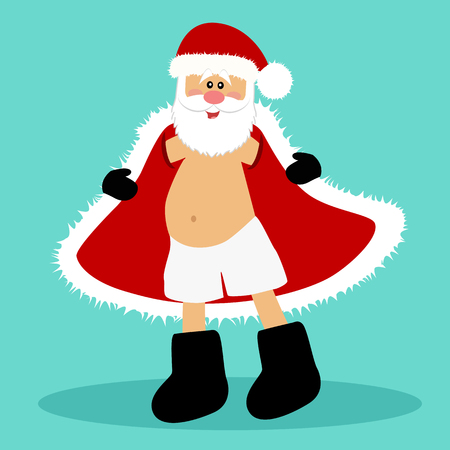 Christmas card. Santa. Santa in underpants. Funny Santa Claus. Vector Illustrationのイラスト素材