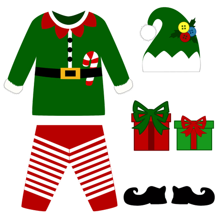 Romper suit. Christmas costume for children. Christmas elf costume. For girls and boys. Vector illustration.のイラスト素材