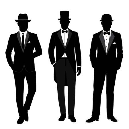 Wedding men s suit and tuxedo. Gentleman. Collection. The groom. Vector illustrationのイラスト素材