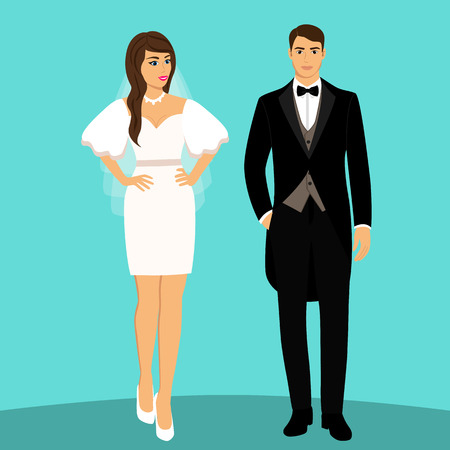 Bride and groom. Couple. Wedding card with the newlyweds. Isolated objects. Vector illustration.のイラスト素材