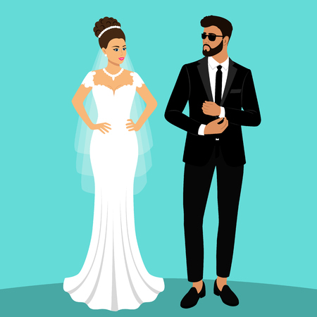 Bride and groom. Couple. Wedding card with the newlyweds. Isolated objects. Vector illustration.のイラスト素材