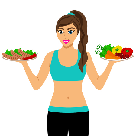 Healthy Lifestyle. The choice. Thin woman. Proper nutrition. Isolated objects. Flat design Vector illustrationのイラスト素材