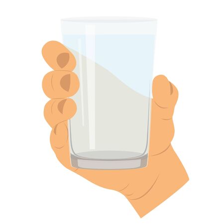 Hand icon. Hand holding a glass of water. Isolated object. Vector illustration.のイラスト素材