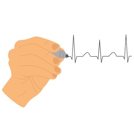 Hand icon. Hand draws a cardiogram with a marker. Isolated object. Vector illustration.のイラスト素材