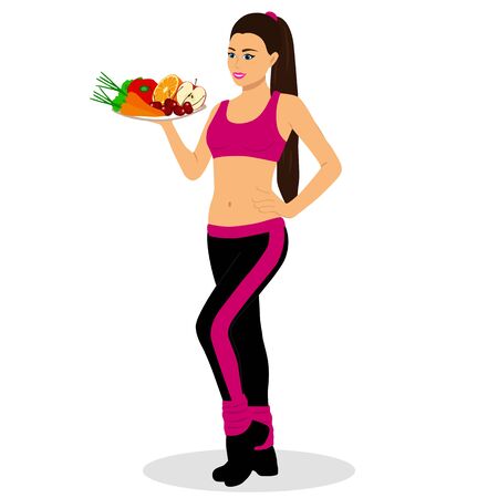 Healthy Lifestyle. Thin. Proper nutrition. Sports girl. Flat design Vector illustrationのイラスト素材
