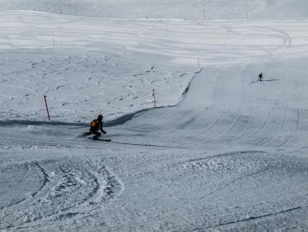 Skiers on the slope  Switzerland の写真素材