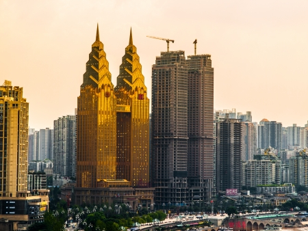 Golden towers in Chongqing city  Chongqing, China のeditorial素材
