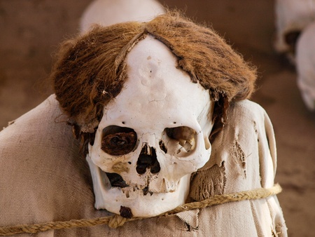 Mummy in Chauchilla archeological site near Nazca  Peru の写真素材