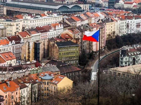Czech flag in Prague (Czech Republic)の写真素材
