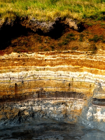 Sedimentary layers in geothermal area in Icelandの写真素材