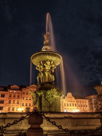 Samson fountain in Ceske Budejovice (Czech Republic)の写真素材