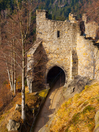 Old gate tower of Oybin Castle  Germany のeditorial素材