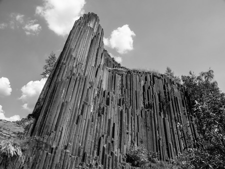 Basalt organ pipes of Panska skala (Czech Republic) in black and whiteの写真素材