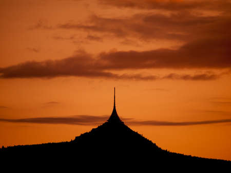 Silhouette of Jested mountain in the evening (Czech Republic)の写真素材