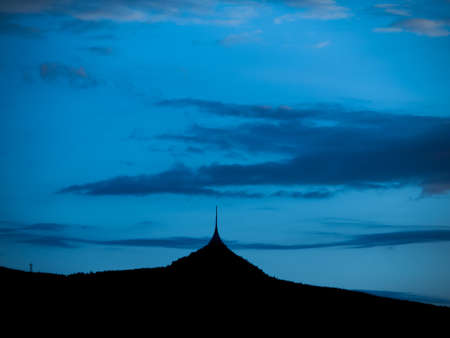 Silhouette of Jested mountain in the evening (Czech Republic)の写真素材