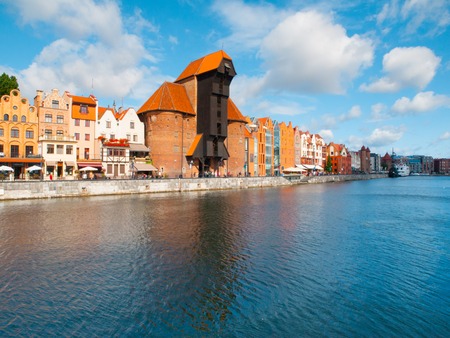 Old town of Gdansk with Motlawa river and ancient crane, Polandの写真素材