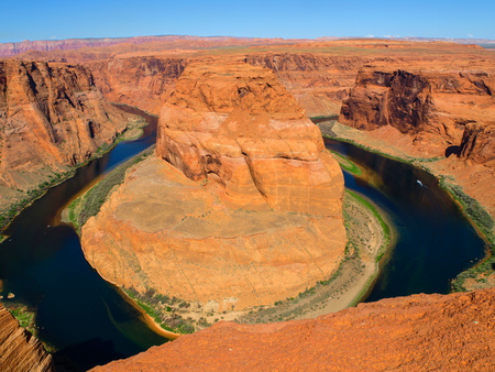 Horseshoe-shaped meander of the Colorado River near town of Page, Arizona, USAの写真素材