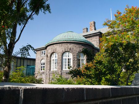 Icelandic Parliament main building called Althingi, Reykjavik, Icelandの写真素材