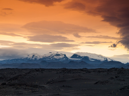 Vatnajokull Glacier with red cloudscape after sunset, Icelandの写真素材