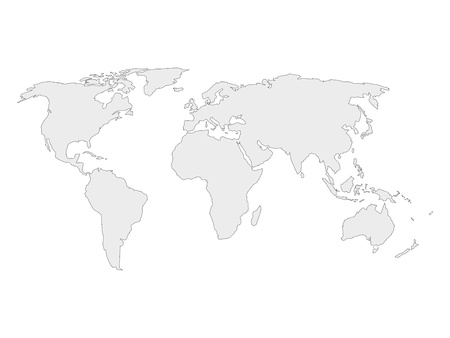 Map of world with black outline and grey fill, vector illustrationのイラスト素材