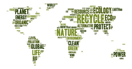 Word cloud in a shape of world map, eco theme, vector illustrationのイラスト素材