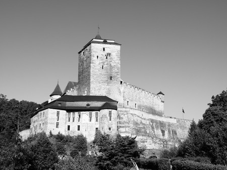 Czech gothic castle Kost in Bohemian Paradise, Czech Republic, black and white imageのeditorial素材