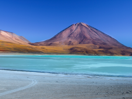 Laguna Verde with high volcano Licancabur on a background, Boliviaの写真素材