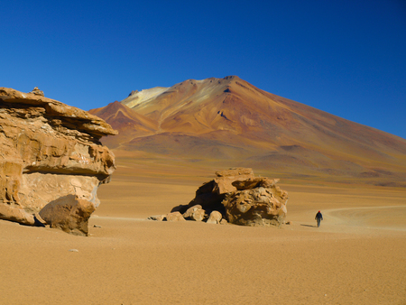 Rock formations in mountain desert of Cordillera de Lipez, Boliviaの写真素材