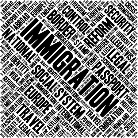 Immigration word cloud concept in a shape of squareのイラスト素材