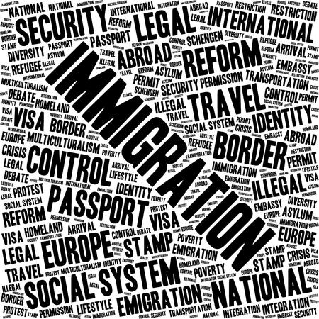 Immigration word cloud concept in a shape of squareのイラスト素材