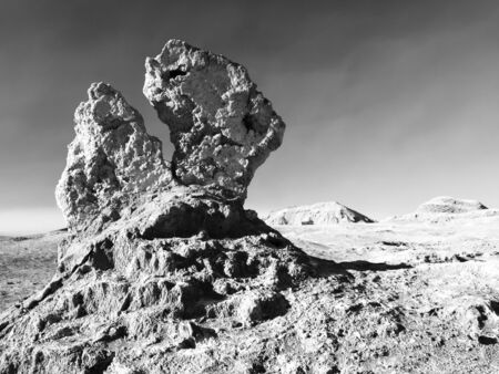 Bizarre rock formation in Moon Valley near San Perdo of Atacama, Chile. Black and white image.の写真素材