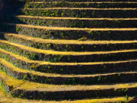 Terraced fields as a part of incan agricultural system in Urubamba valley and Machu Picchu, Peruの写真素材