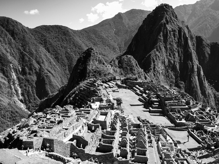 Historic Sanctuary of Machu Picchu above Sacred Valley of Urubamba Valley in Perの写真素材