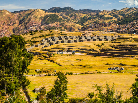 Fortification walls of Sacsayhuaman citadel near historic capital of the Inca Empire Cusco, Peruの写真素材