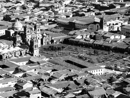 Aerial view of Cathedral on Plaza de Armas, Cusco, Peruの写真素材
