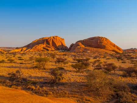 Massive granite rock formations, Spitzkoppe area, Namibiaの写真素材